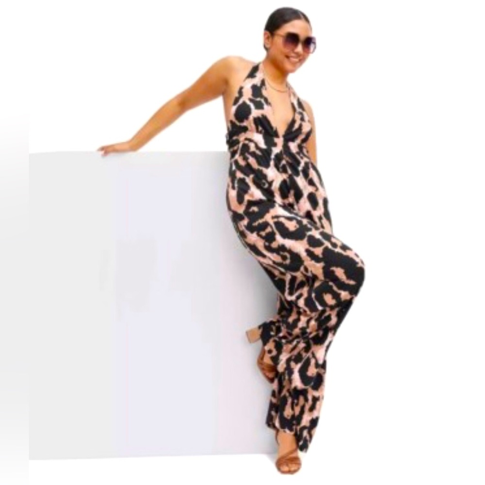 DVF Target Halter Leopard Print Jumpsuit